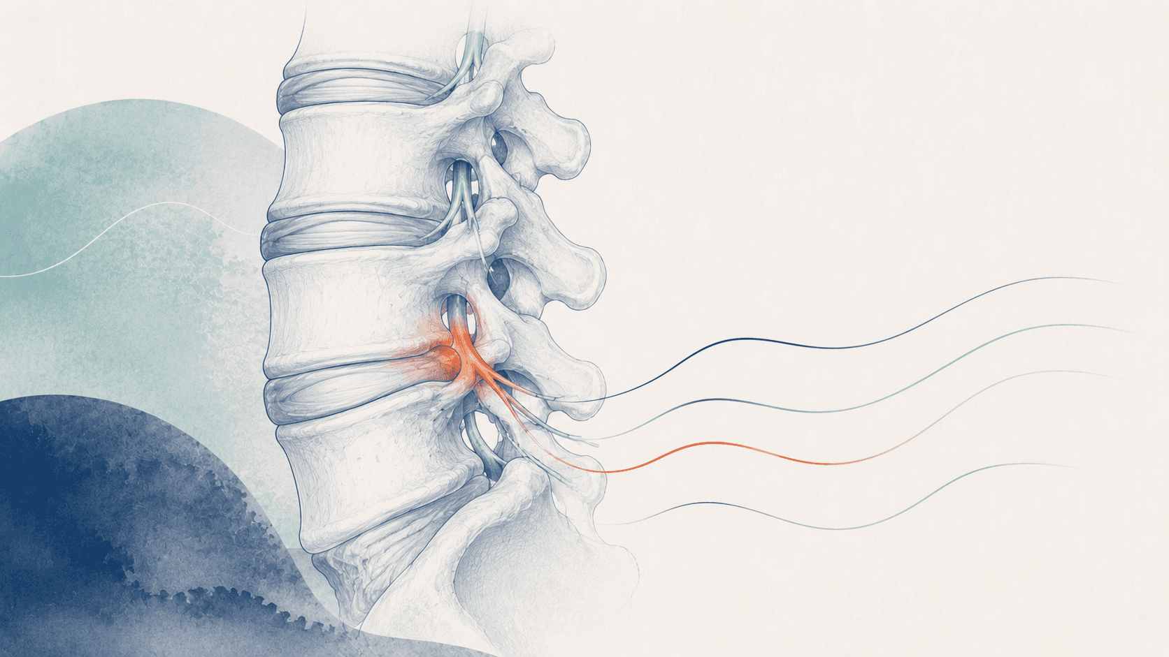 Minimal editorial imagery representing disc-related compression and movement pain.