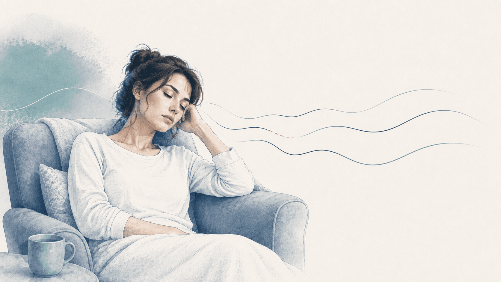 Minimal editorial illustrations representing sleep apnea through interrupted breathing and sleep-treatment cues.